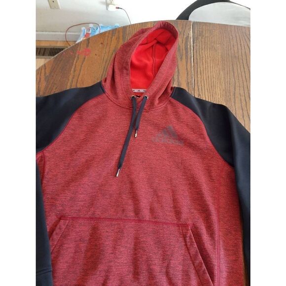 Mens Medium Adidas Clima Warm Team Issue Pullover Hoodie Sweatshirt Red Black - Picture 2 of 5